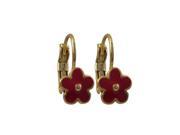 Dlux Jewels 17 mm Red Enamel Flower Gold Plated Brass Leverback Earrings