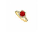 Fine Jewelry Vault UBUNR50277Y14CZR July Birthstone Ruby CZ Halo Engagement Ring in 14K Yellow Gold 14 Stones