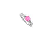 Fine Jewelry Vault UBUNR50547AGCZPS CZ Created Pink Sapphire Criss Cross Shank Engagement Ring in 925 Sterling Silver 46 Stones