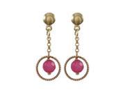 Dlux Jewels Fuschia 4 mm Semi Precious Ball with 8 mm Braided Ring Dangling Gold Filled Post Earrings