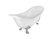 World Imports 297789 70.75 in. 44 Gallon Capacity Cast Iron Double Slipper Tub with Less Faucet Holes White Satin Nickel