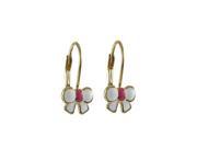 Dlux Jewels White Hot Pink Enamel Bow with Gold Plated Brass Lever Back Earrings 17 mm