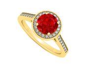 Fine Jewelry Vault UBNR84045Y14DR July Birthstone Ruby Diamond Halo Engagement Ring in 14K Yellow Gold 2 Stones