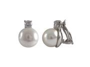 Dlux Jewels White 12 mm Shell Pearl with 5 mm Cubic Zirconia Rhodium Plated Clip Earrings 12 x 17 x 13.2 mm