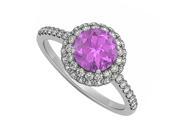 Fine Jewelry Vault UBNR50534AGCZAM Amethyst CZ Double Halo Engagement Ring in 925 Sterling Silver 52 Stones