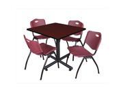 Regency TKB4242MH47BY 42 In. Square Laminate Table Mahogany Kobe Base With 4 M Stacker Chairs Burgundy