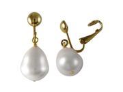 Dlux Jewels White Shell 12 x 15 mm Baroque Pear Shape Pearl on Gold Tone Brass Clip Earrings 1.18 in.