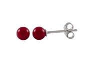 Dlux Jewels 4 mm Red Ball on Rhodium Plated Sterling Silver Post Stud Earrings