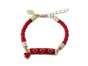 Dlux Jewels Red Enamel Bar with Red Hearts Red Cord Gold Plated Brass Bracelet 5 x 1 in.