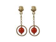 Dlux Jewels Red Coral 4 mm Ball with 8 mm Braided Ring Dangling Gold Filled Post Earrings