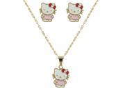 Dlux Jewels Multi Color Kitty Enamel Gold Plated Brass Post Earrings Necklace Set