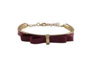 Dlux Jewels Burgundy Bow on Burgundy Enamel with Gold Plated Brass Bangle Bracelet 5.5 in.