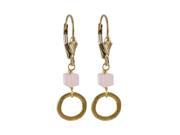 Dlux Jewels Rose Quartz 4 x 4 mm Square Semi Precious Stone 10 mm Ring Dangling with 35.5 mm Long Gold Filled Lever Back Earrings