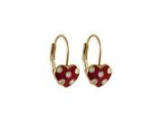 Dlux Jewels Red Enamel Heart with White Dots Gold Tone Brass Lever Back Earrings 0.59 in.