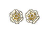 Dlux Jewels SS tt Sterling Silver Two Tone Gold Plated Flower Earrings with Black Cubic Zirconia