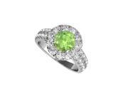 Fine Jewelry Vault UBNR50847AGCZPR Peridot CZ Halo Engagement Ring in Sterling Silver 11 Stones