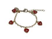 Dlux Jewels Red Enamel Heart Charms Dangling with Gold Plated Brass Chain Bracelet 4 in.