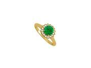 Fine Jewelry Vault UBUNR84371Y14CZE Emerald CZ Halo Engagement Ring in 14K Yellow Gold 26 Stones
