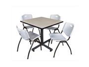 Regency TKB3636PL47GY 36 In. Square Laminate Table Maple Kobe Base With 4 M Stacker Chairs Grey