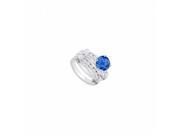 Fine Jewelry Vault UBUJS244ABW14CZS Created Sapphire CZ Engagement Ring With Wedding Band Sets 14K White Gold 1 CT TGW