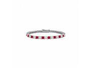 Fine Jewelry Vault UBUBRAGSQPR200CZR July Birthstone Created Ruby CZ Princess Cut Tennis Bracelet in 925 Sterling Silver 29 Stones