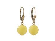 Dlux Jewels Yello with Jade Semi Precious 10 mm Round Flat Stone Gold Filled Lever Back Earrings 1.18 in.