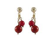 Dlux Jewels 6 mm 4 mm Red Semi Precious Balls with 0.75 in. Gold Plated Sterling Silver Ball Post Earrings