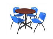 Regency TKB42RNDCH47BE 42 In. Round Laminate Table Cherry Kobe Base With 4 M Stacker Chairs Blue