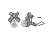 Dlux Jewels Silver Crysta Pearl Post Clip Earrings