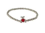 Dlux Jewels Sterling Silver Ball Stretch Bracelet with Silver Teddy Red Enamel Heart
