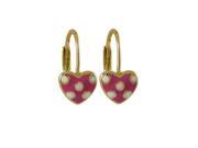 Dlux Jewels 15 mm Enamel Hot Pink Heart with White Dots Gold Plated Brass Lever Back Earrings