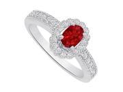 Fine Jewelry Vault UBUNR82906W148X6CZR Ruby CZ Halo Engagement Ring in 14K White Gold 10 Stones