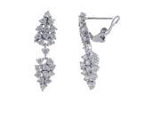 Dlux Jewels Rhodium Plated Sterling Silver Double Cubic Zirconia Cluster Post Clip Earrings