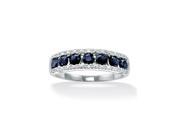 PalmBeach Jewelry 507338 1.05 TCW Round Blue Genuine Sapphire with Diamond Accents Platinum over Sterling Silver Ring Size 8