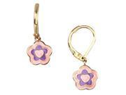 Dlux Jewels 26 mm Pink Purple Enamel Flower Heart with Gold Plated Brass Lever Back Earrings