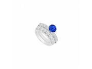 Fine Jewelry Vault UBUJS127ABAGCZS 925 Sterling Silver Created Sapphire CZ Engagement Ring With Wedding Band Set 0.35 CT 6 Stones