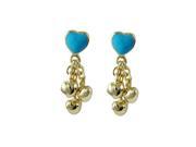 Dlux Jewels 21 mm Turquoise Enamel Heart with Gold Brass Post Earrings 3 Small Gold Hearts Dangling