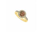 Fine Jewelry Vault UBNR83443AGVYCZSQ Prong Set Smoky Quartz June Birthstone With CZ Halo Engagement Ring in Yellow Gold 8 Stones