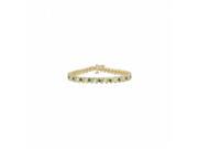 Fine Jewelry Vault UBUBRAGVYRD155100CZE Created Emerald CZ Tennis Bracelet With 1 CT TGW on Yellow Gold Vermeil 25 Stones
