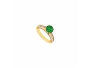Fine Jewelry Vault UBUJ7170Y14CZE Created Emerald CZ Engagement Ring in 14K Yellow Gold 1.10 CT TGW 52 Stones