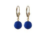 Dlux Jewels Blue Quartz Semi Precious 10 mm Round Flat Stone Gold Filled Lever Back Earrings 1.18 in.