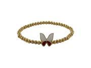 Dlux Jewels Gold Plated Brass Ball Stretch Bracelet White Red Enamel Two Tone 5 in.
