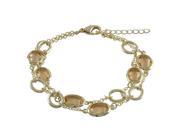 Dlux Jewels 7.25 in. Champagne Faceted Glass 8.9 x 10.9 mm Ovals Gold Open 7.9 x 9.5 mm Ovals Alternating Gold Plated Brass Chain with Two Row Bracelet