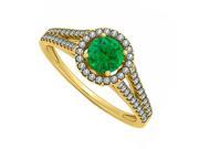 Fine Jewelry Vault UBNR50545Y14DE Natural Emerald Diamonds Halo Split Shank Engagement Ring in 14K Yellow Gold 62 Stones