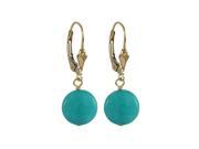 Dlux Jewels Turquoise Semi Precious 10 mm Round Flat Stone Gold Filled Lever Back Earrings 1.18 in.