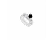 Fine Jewelry Vault UBJS358ABW14BDRS8.5 14K White Gold Black Diamond Engagement Ring with Wedding Band Set 1.50 CT Size 8.5