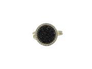 Dlux Jewels Gold Plated Sterling Silver 15 mm Round Circle 12 mm Grey Druzy Natural Stone Cubic Zirconia Border Ring