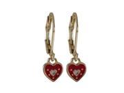 Dlux Jewels Red Enamel Heart with Cubic Zirconia Gold Earrings 1.06 in.