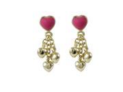 Dlux Jewels 21 mm Hot Pink Enamel Heart with Gold Brass Post Earrings 3 Small Gold Hearts Dangling