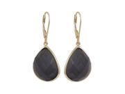 Dlux Jewels Dark Amethyst Cats Eye Semi Precious Faceted Stone Gold Plated Sterling Silver Lever Back Earrings